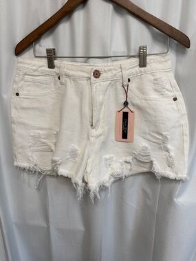 Women's White Distressed Denim Jean Shorts
